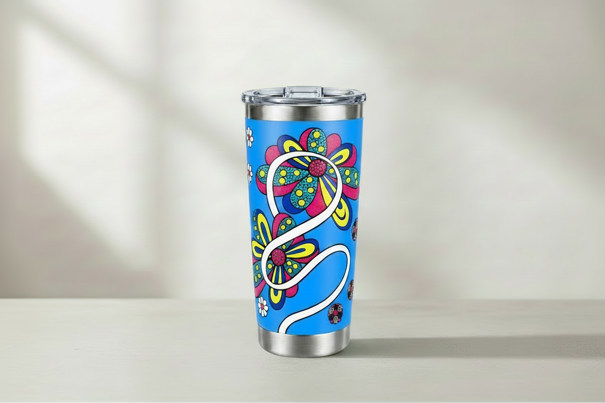 DESTI Blue & Red Floral 20oz Thermal Travel Tumbler