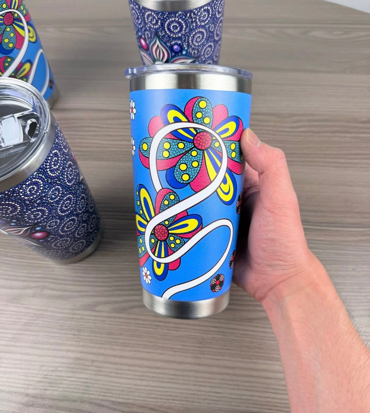 DESTI Blue & Red Floral 20oz Thermal Travel Tumbler