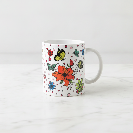 Botanical Butterfly Mug – Handle right, marble setting