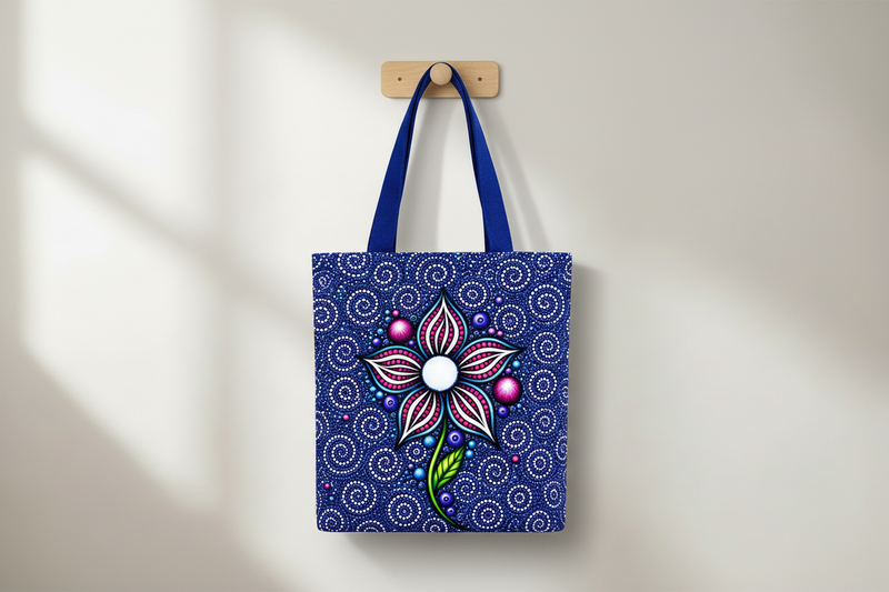 DESTI blue dot art tote hanging