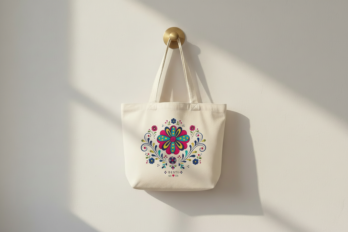 DESTI folk art tote landscape