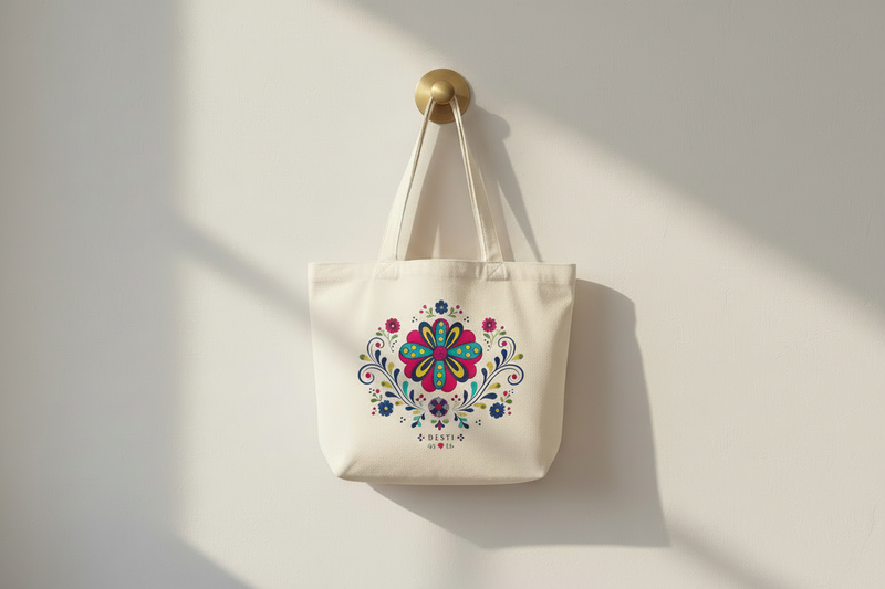 DESTI folk art tote landscape