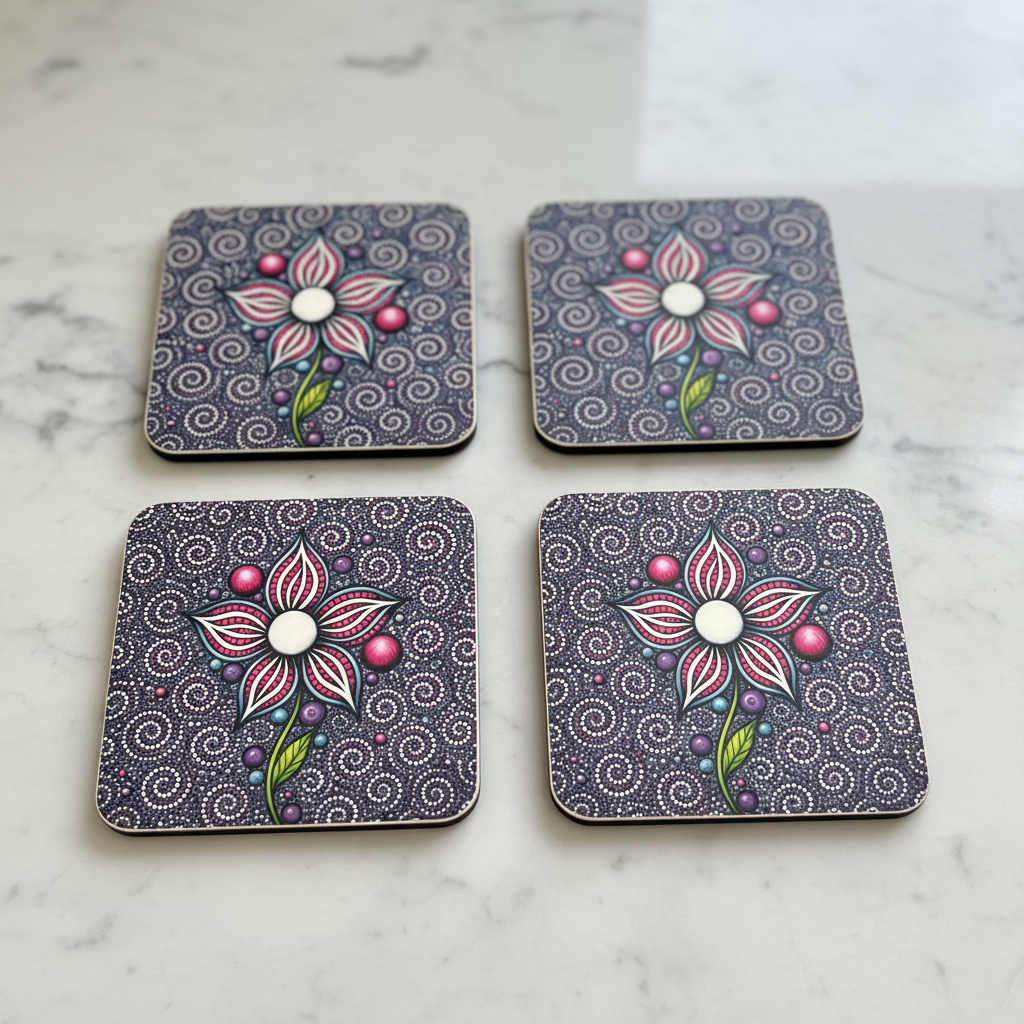 Dot Art Flower Coasters – 2x2 Grid