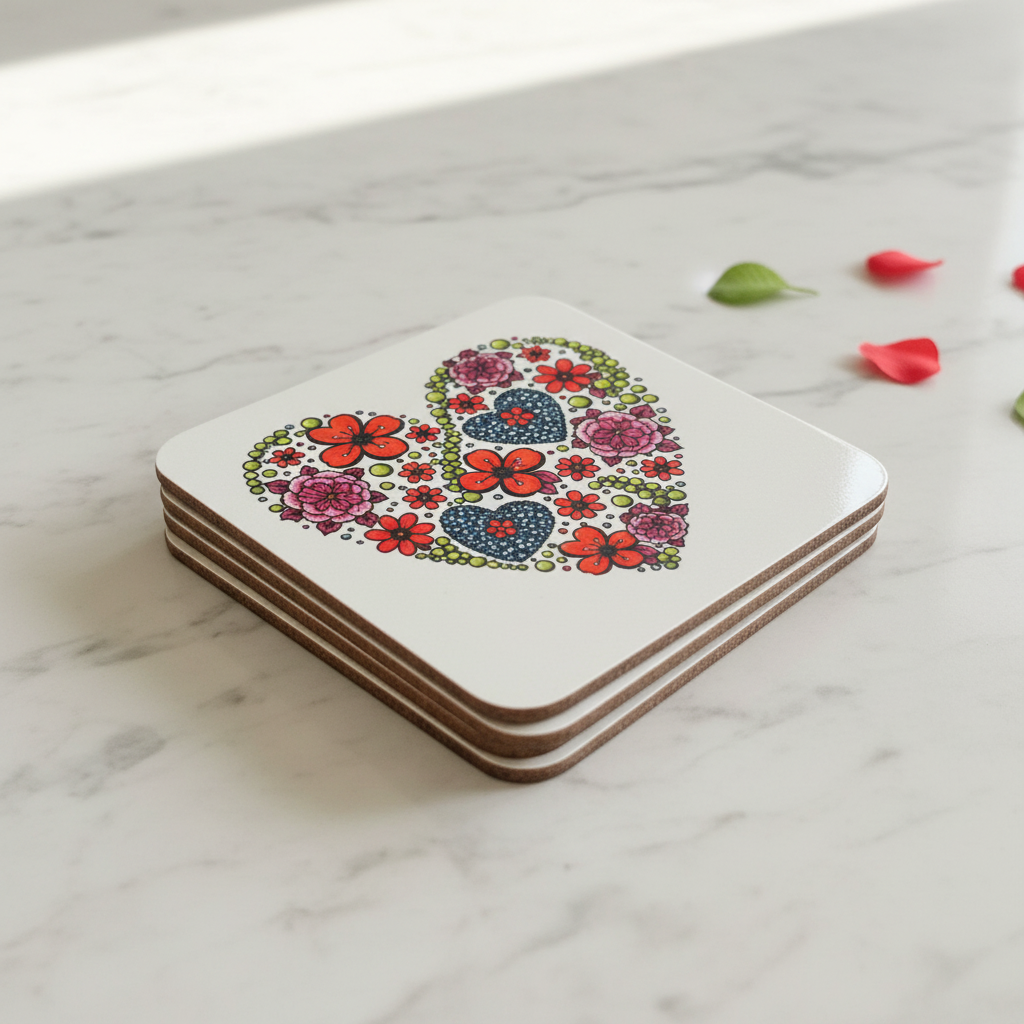 Floral Heart Coasters – Neat Stack
