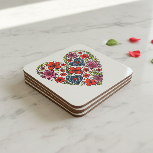Floral Heart Coasters – Neat Stack