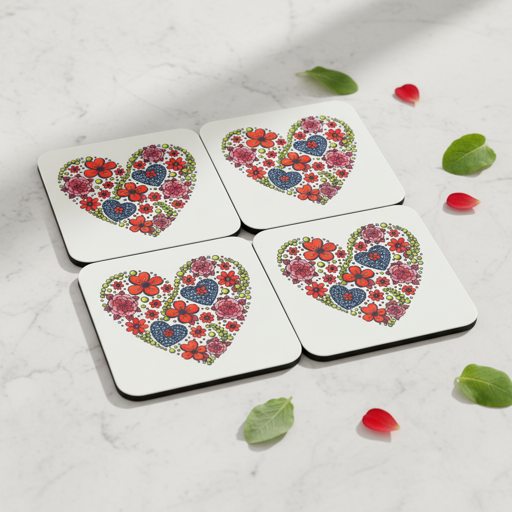 Floral Heart Coasters – Vibrant Colours